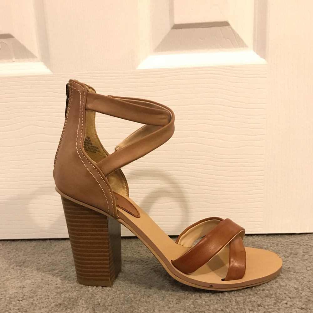 Brown ankle strap heels